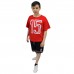 Berselüx 15 Baskılı Kırmızı- Siyah Kız-Erkek Unisex Çocuk Tshirt, Kapri Şort Tk NBA Baskılı Bisiklet Yaka Rahat Kesim