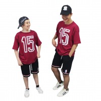 Berselüx 15 Baskılı Bordo- Siyah Kız-Erkek Unisex Çocuk Tshirt, Kapri Şort Tk NBA Baskılı Rahat Kesim