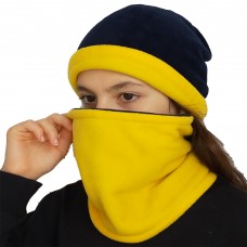 Berselüx 3023 Sarı lacivert çift taraflı polar boyunluk bere set ( Unisex ) Kadın, Erkek