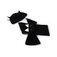Berselüx Kedi Yüz Nakışlı, Siyah Beyaz Polar Atkı- Bere Kız - Erkek Çocuk Unisex 0-8 Yaş