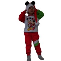 Berselüx Mini Miki Fare NoelBaba Baskılı Polar Unisex Kız-Erkek Çocuk Eşofman takımı. 3'lü Set. 1-8 Yaş.