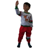 Berselüx Noel Baba ve Geyik Baskılı Penye Unisex Kız-Erkek Çocuk Eşofman Takımı 3'lü Set. 1-8 Yaş.
