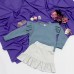 Berselüx Kız Çocuk Mavi-Gri Rüyam Penye Sweatshirt- Fırfırlı 2iplik Penye Etek Takım 1-10 Yaş 