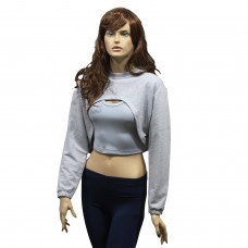 Berselüx Kadın Spor Sweatshirt Askılı Atlet Büstiyer , Uzun Kollu Crop Set, Gri