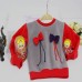 Berselüx Çift Fiyonklu Kız Çocuk Polar Sweatshirt Bisiklet yaka Gri - Kırmızı 1- 10 yaş