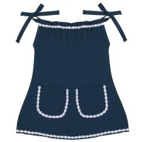 Berselüx Çitlenbik Kız Çocuk Elbise  Petrol Rengi Askılı Cepli Dantel Detaylı (1-6 Yaş)