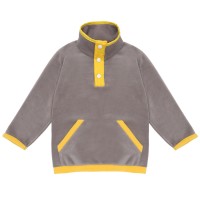 Berselüx Unisex Çocuk Polar Sweatshirt  Gri, Sarı, Yarım Balıkçı Yaka, Kanguru Cepli Çıtçıtlı  1- 8 Yaş