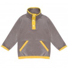 Berselüx Unisex Çocuk Polar Sweatshirt  Gri, Sarı, Yarım Balıkçı Yaka, Kanguru Cepli Çıtçıtlı  1- 8 Yaş