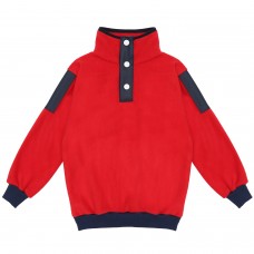 Berselüx Kamp Kırmızı,Lacivert Çıtçıtlı Kız-Erkek Çocuk Unisex Outdoor Polar Sweatshirt. Deri Detaylı. 1-8 Yaş
