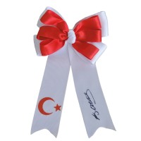 Berselüx Ay Yıldız - K. Atatürk İmzalı Kız Çocuk Saç Tokası. Kırmızı - Beyaz  Saten Kurdele Klipsli 