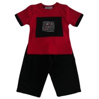 Berselüx Çocuk Bermuda Şort Tshirt İkili Takım Kırmızı Siyah Baskılı 2022 Yaz Kısa Kollu Unisex
