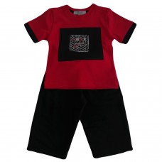 Berselüx Çocuk Bermuda Şort Tshirt İkili Takım Kırmızı Siyah Baskılı 2022 Yaz Kısa Kollu Unisex