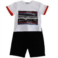 Berselüx Çocuk Bermuda Şort Tshirt İkili Takım Siyah Beyaz Baskılı 2022 Yaz Kısa Kollu Unisex