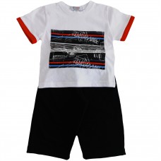 Berselüx Çocuk Bermuda Şort Tshirt İkili Takım Siyah Beyaz Baskılı 2022 Yaz Kısa Kollu Unisex