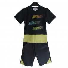 Berselüx Çocuk Bermuda Şort Tshirt İkili Takım Lacivert Fıstık Yeşili Baskılı 2022 Yaz Kısa Kollu Unisex