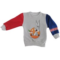 Berselüx Tavşan Baskılı Kız-Erkek Çocuk Unisex Bisiklet Yaka Penye Sweatshirt Gri (1-6 yaş) 