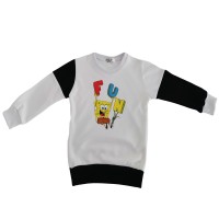 Berselüx Sünger bob Baskılı Kız Erkek Uzun Kollu Çocuk Sweatshirt Beyaz Bisiklet Yaka Penye Tshirt (1-6 yaş) 