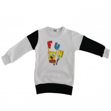 Berselüx Sünger bob Baskılı Kız Erkek Uzun Kollu Çocuk Sweatshirt Beyaz Bisiklet Yaka Penye Tshirt (1-6 yaş) 